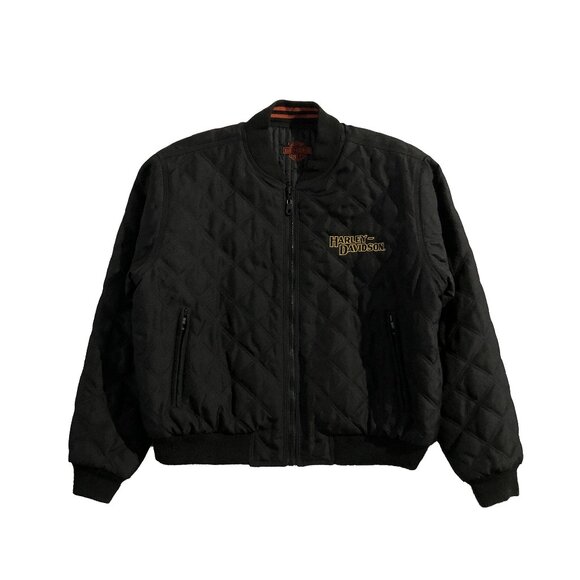 Vtg Harley Davidson Jacket Unisex XL Black Insulated Quilted Reversible Bomber